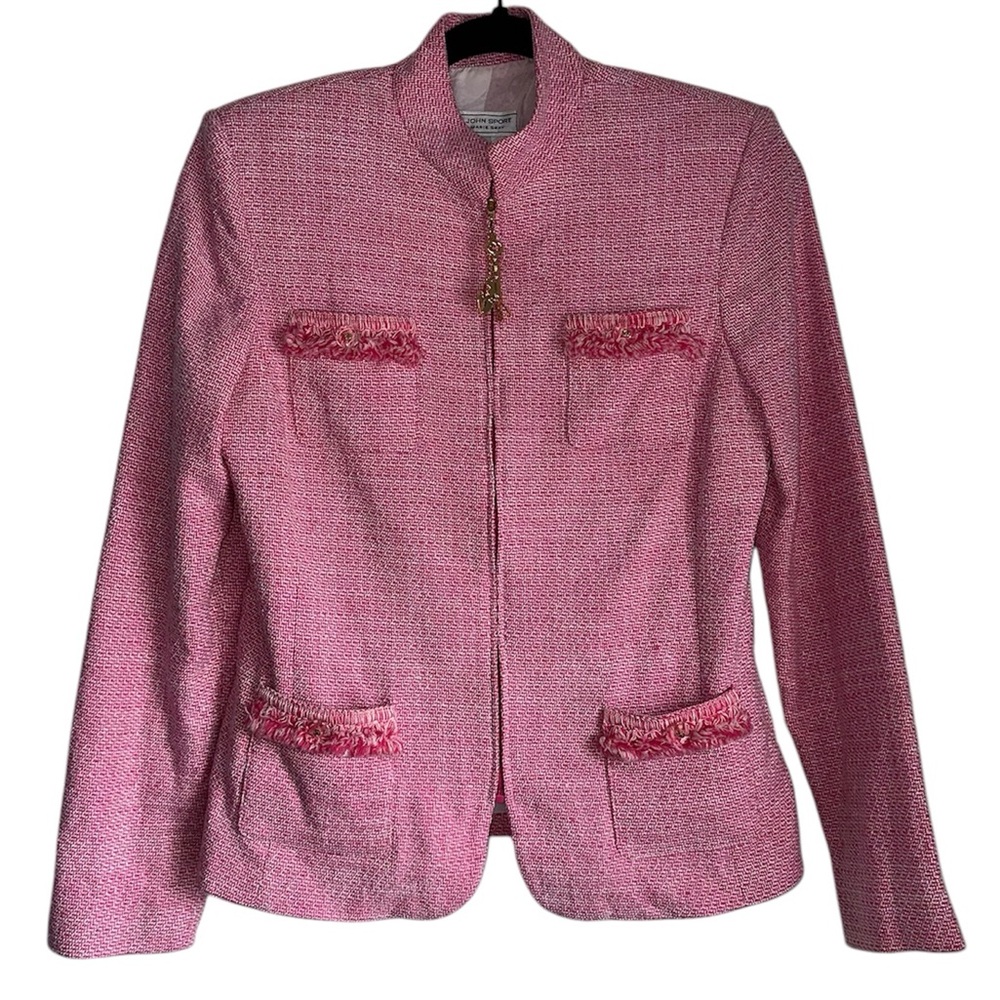 ST. JOHN SPORT SIZE S SMALL PINK ZIP UP‎ JACKET WITH GOLD DETAILS